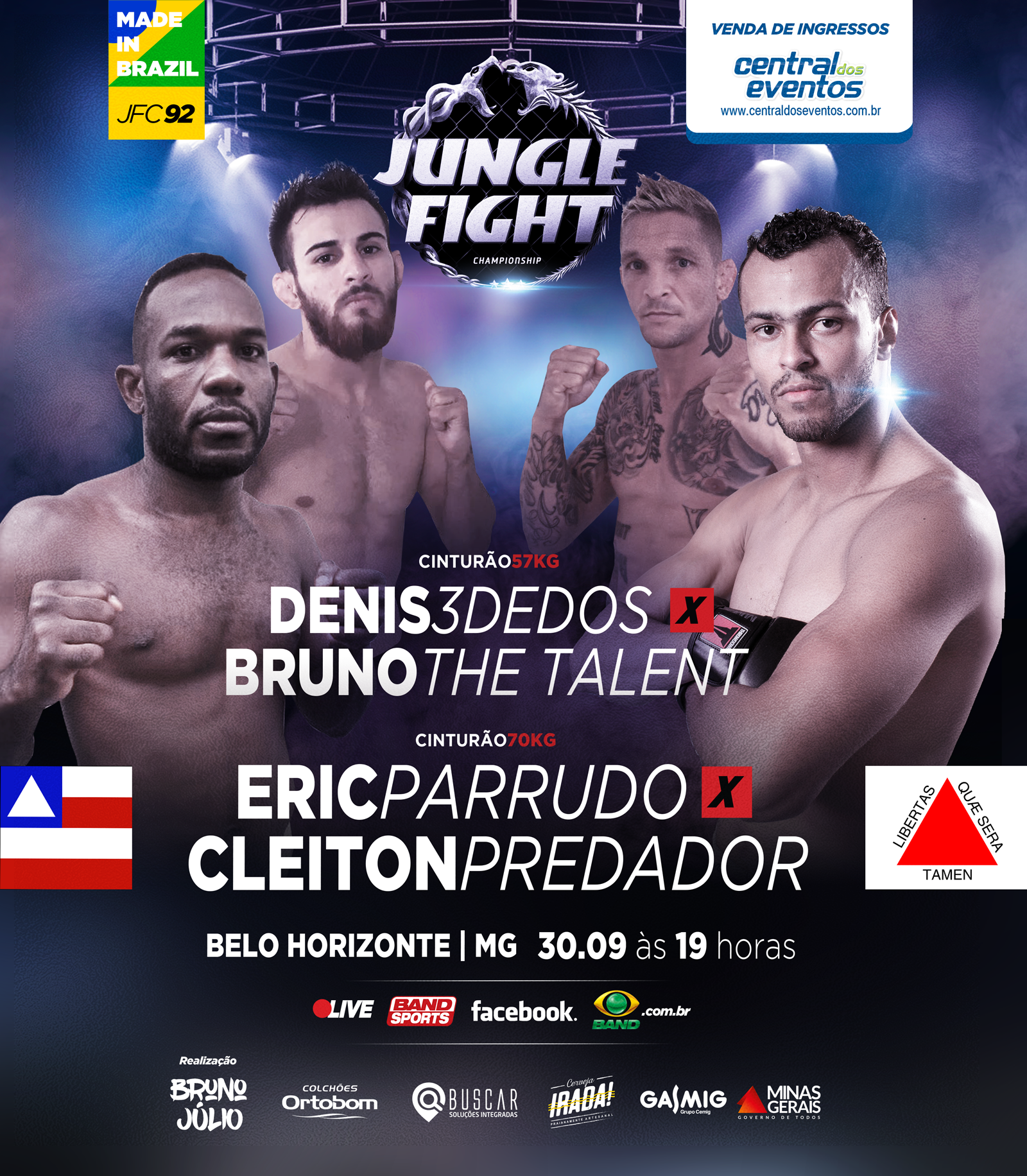 Jungle Fight 92 marca 14 anos de organização e leva três disputas de cinturões para Minas Gerais
