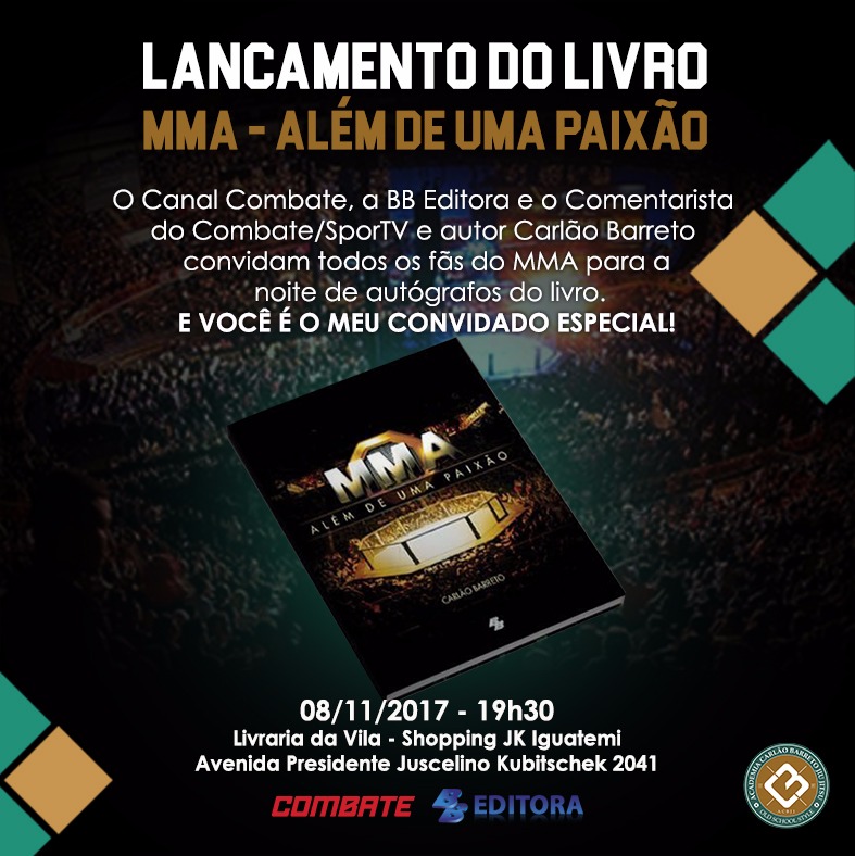 Carlão Barreto lança livro nesta quarta-feira em São Paulo sobre MMA: ‘Resultado me deixou feliz”