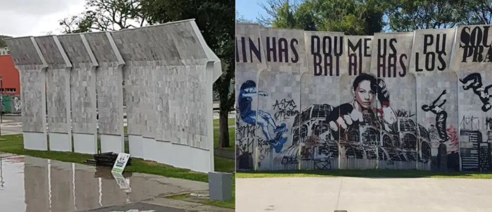 Imagem mostra homenagem feita a Cyborg e a mesma apagada pela prefeitura (Foto: Reprodução/Gazeta do Povo)