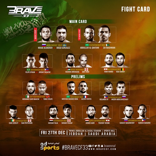 Com brasileiro em ação no card principal, BRAVE CF anuncia combates para edição na Arábia Saudita, dia 27 de dezembro