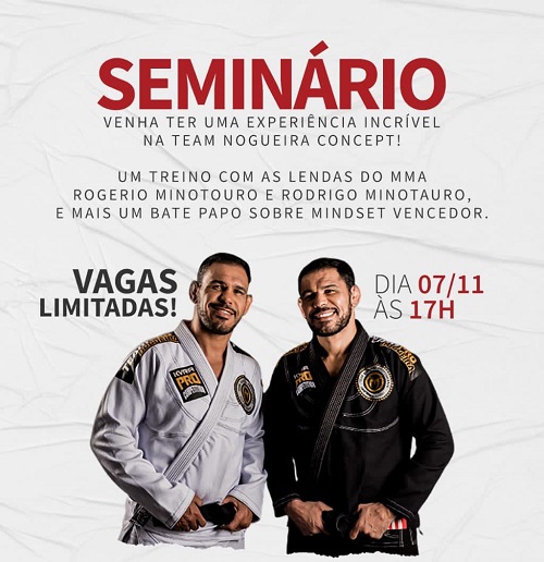 Irmãos Minotauro e Minotouro ministram seminário na Team Nogueira Concept, no Rio de Janeiro, neste sábado (7); saiba mais