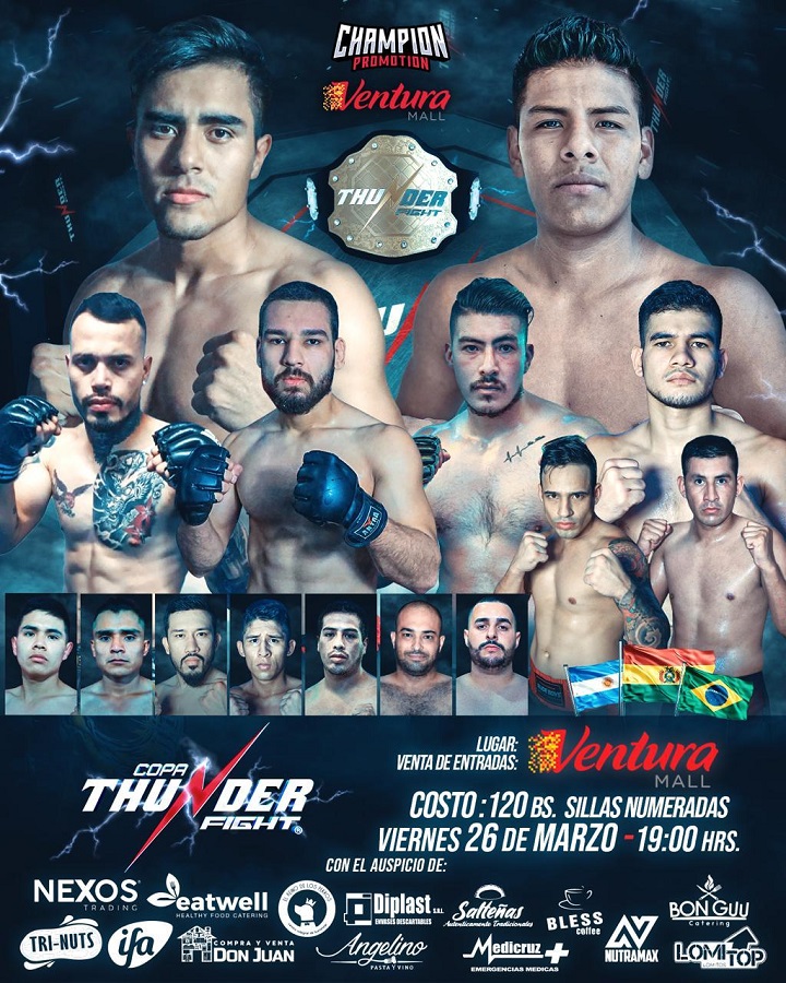 Thunder Fight desembarca na Bolívia em evento com três disputas de título, lutas amadoras e profissionais de MMA na sexta-feira (26)