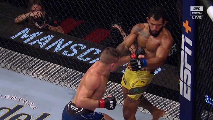 Rafael Alves foi nocauteado por Drew Dober no card preliminar do UFC 277 (Foto: Reprodução/UFC)