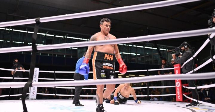 Popó não tomou conhecimento de Junior Dublê e nocauteou rival no primeiro round na luta principal do FMS (Foto: Mariana Lima/Fight Music Show)