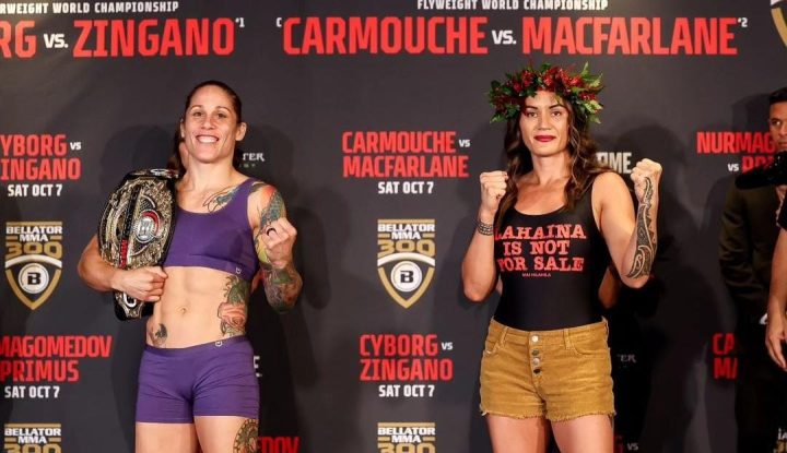Liz Carmouche defende o cinturão peso-mosca contra Ilima-Lei Macfarlane no Bellator 300 (Foto: Bellator MMA)