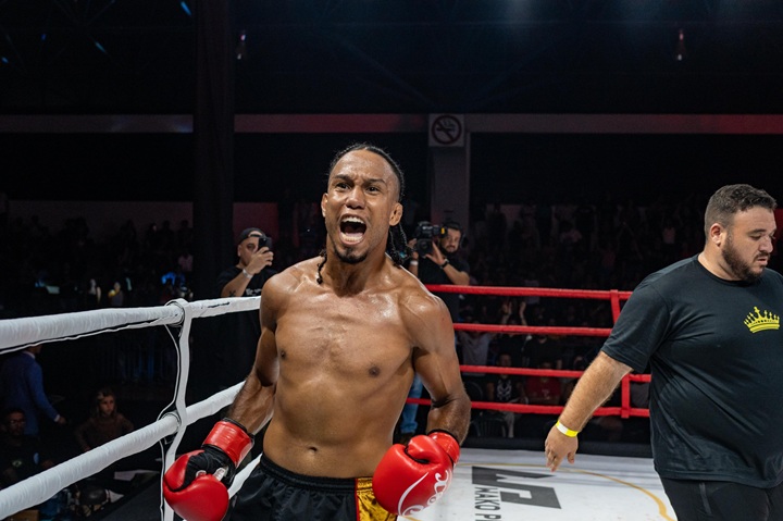 WGP Kickboxing 79: edição em Brasília tem nocaute de Cabelo Monteiro e outros destaques; veja 1 Cabelo Monteiro fez a festa da torcida em Brasília com vitória por nocaute (Foto: Audrey Luiza/Divulgação WGP)